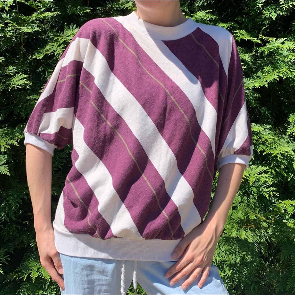 vintage Booth Bay burgundy & cream striped mock neck tee